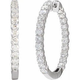 14K White 3 ctw Natural Diamond Inside-Outside Hinged 30 mm Hoop Earrings
