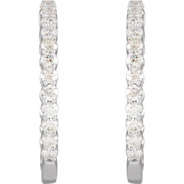 14K White 3 ctw Natural Diamond Inside-Outside Hinged 30 mm Hoop Earrings