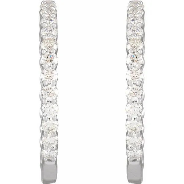 14K White 3 ctw Natural Diamond Inside-Outside Hinged 30 mm Hoop Earrings
