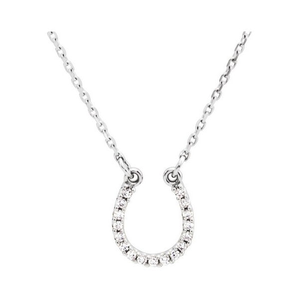 14K White .07 ctw Natural Diamond Horseshoe 16" Necklace