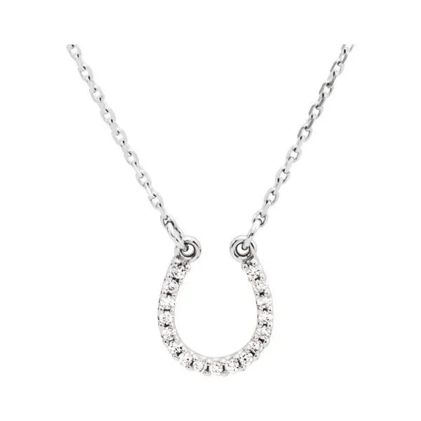 14K White .07 ctw Natural Diamond Horseshoe 16" Necklace