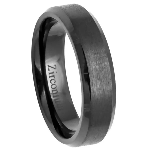 Natural Gun Metal Tone Zirconium Ring Brushed Center with  Beveled Edge 6mm