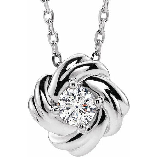 14K White 1/6 ctw Natural Diamond Knot 16"-18" Necklace