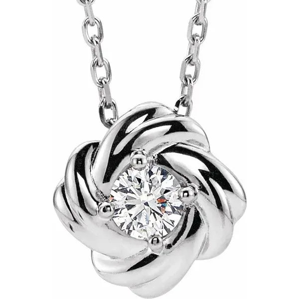 14K White 1/6 ctw Natural Diamond Knot 16"-18" Necklace