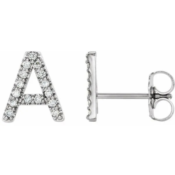 14K White .06 ctw Natural Diamond Initial A Earring