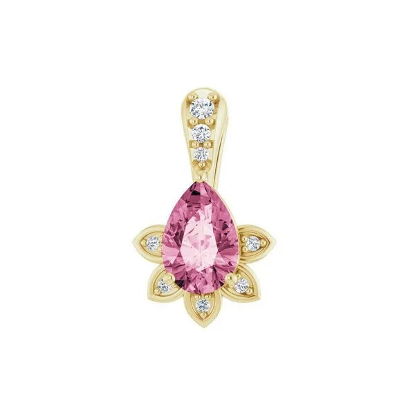14K Yellow Natural Pink Tourmaline & .03 ctw Natural Diamond Pendant