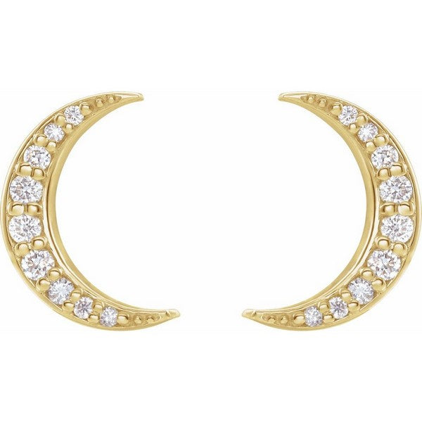 14K Yellow 1/10 ctw Natural Diamond Crescent Moon Earrings