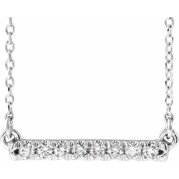 14K White 1/8 ctw Natural Diamond French-Set Bar 18" Necklace
