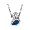 14K White 5x3 mm Pear Natural Blue Sapphire & .03 CT Natural Diamond 16"-18" Necklace