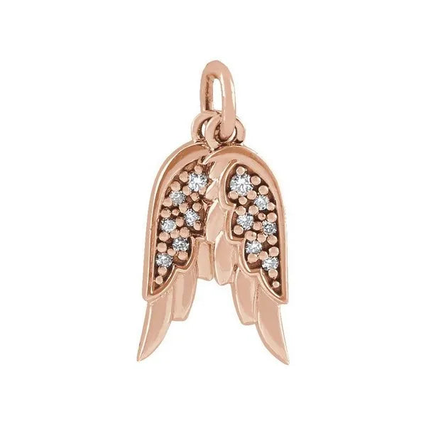 14K Rose .03 ctw Natural Diamond Angel Wings Pendant