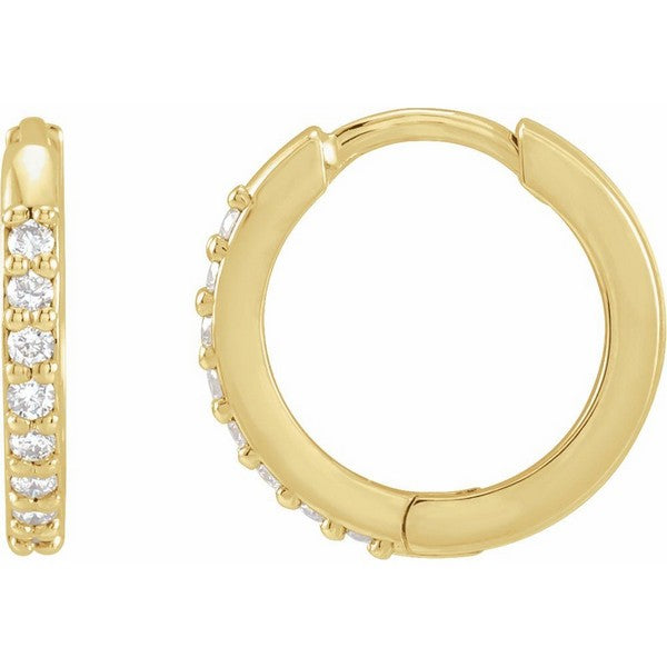 14K Yellow 1/8 ctw Natural Diamond 12.5 mm Huggie Earrings
