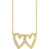 14K Yellow 1/8 ctw Natural Diamond Petite Double Interlocking Heart 16"-18" Necklace