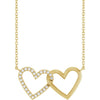 14K Yellow 1/8 ctw Natural Diamond Petite Double Interlocking Heart 16"-18" Necklace