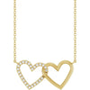 14K Yellow 1/8 ctw Natural Diamond Petite Double Interlocking Heart 16"-18" Necklace
