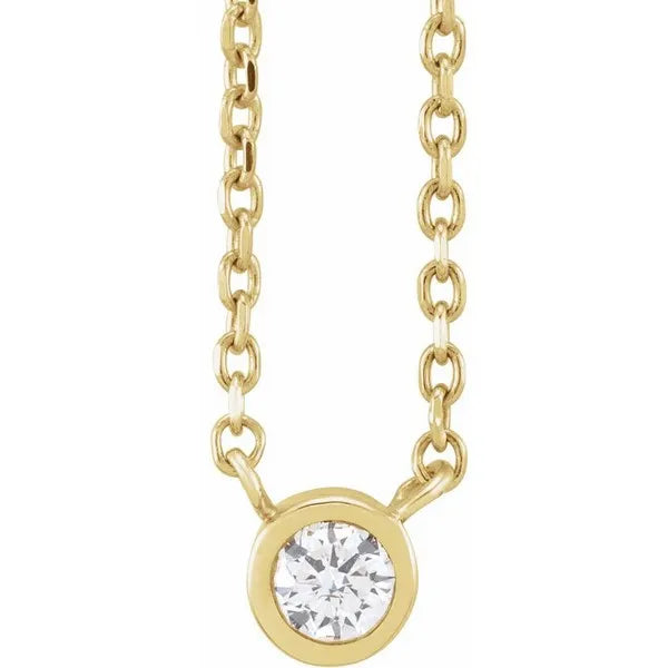 14K Yellow .06 CT Natural Diamond Solitaire 16"-18" Necklace