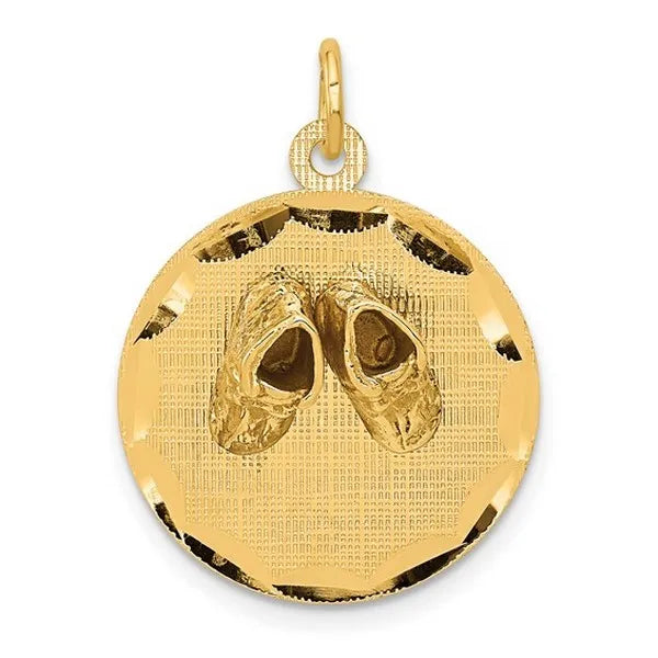 14k Small Solid Engravable Baby Shoes on Disc Charm