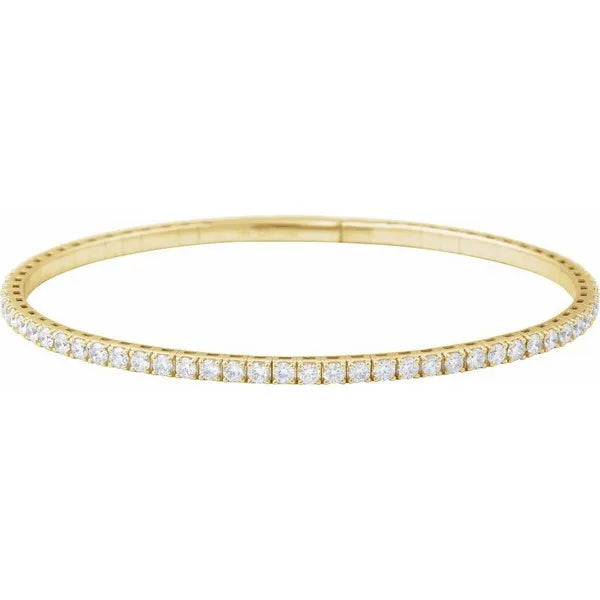 14K Yellow 3 ctw Natural Diamond Flexible Bangle 7" Bracelet