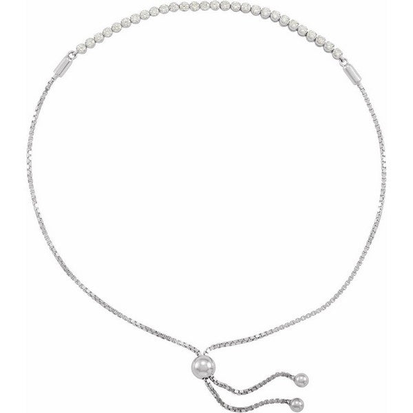 14K White 1/2 ctw Natural Diamond Bolo 9 1/2" Bracelet
