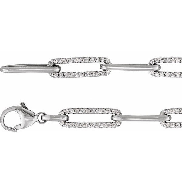 14K White 1 ctw Natural Diamond Link 7" Bracelet