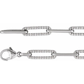 14K White 1 ctw Natural Diamond Link 7" Bracelet