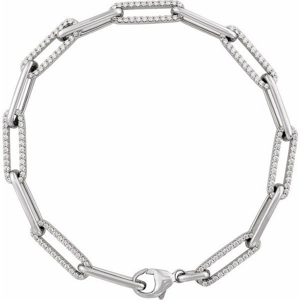 14K White 1 ctw Natural Diamond Link 7" Bracelet