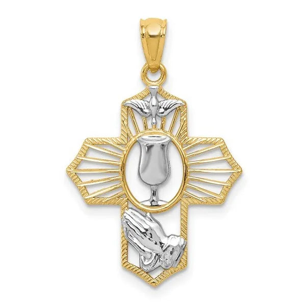 14k with Rhodium Cross Pendant