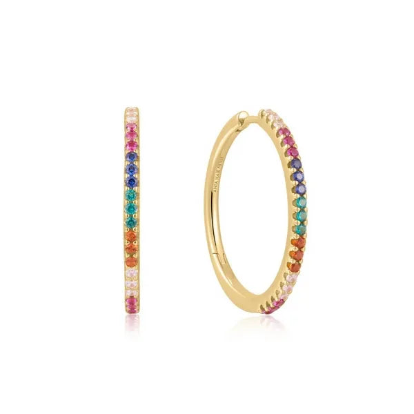 Gold Rainbow Pave Hoop Earrings