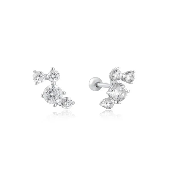 Silver Pave Climber Barbell Earrings