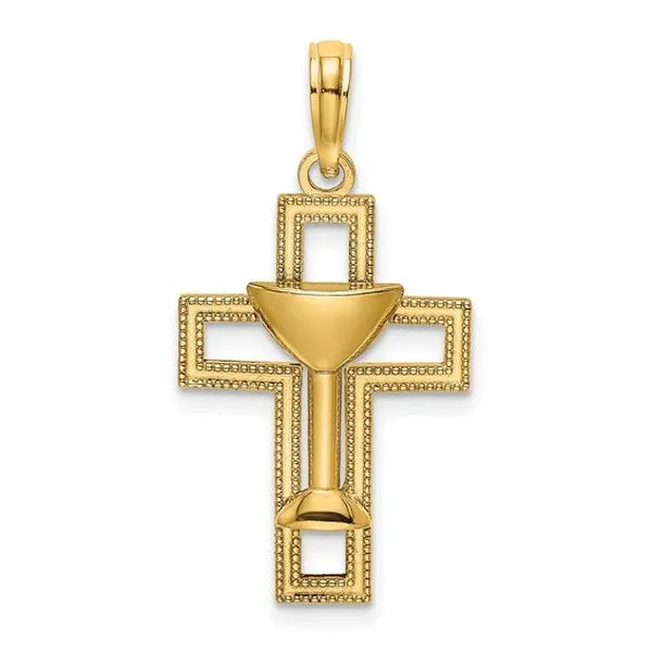 14K Polished Cross with Communion Cup Charm