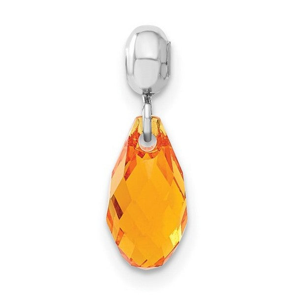 Sterling Silver Rhodium-plated MeMi November Teardrop Crystal Charm