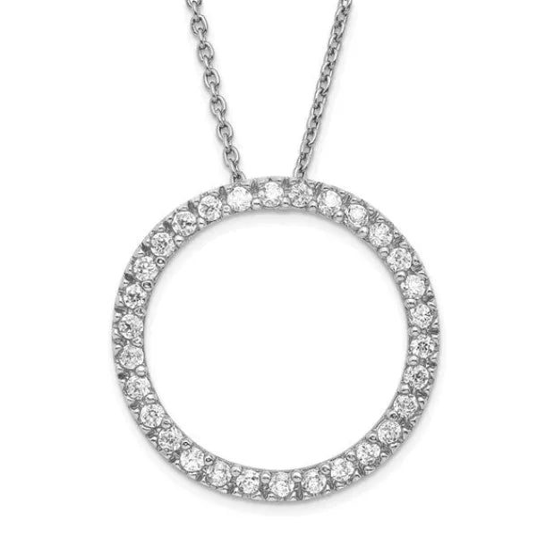 Sterling Silver Rhodium-plated Polished CZ Circle 16" with 2" Extension Necklace