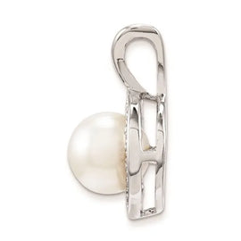 Sterling Silver Rhodium-plated Diam. and FW Cultured Pearl Pendant