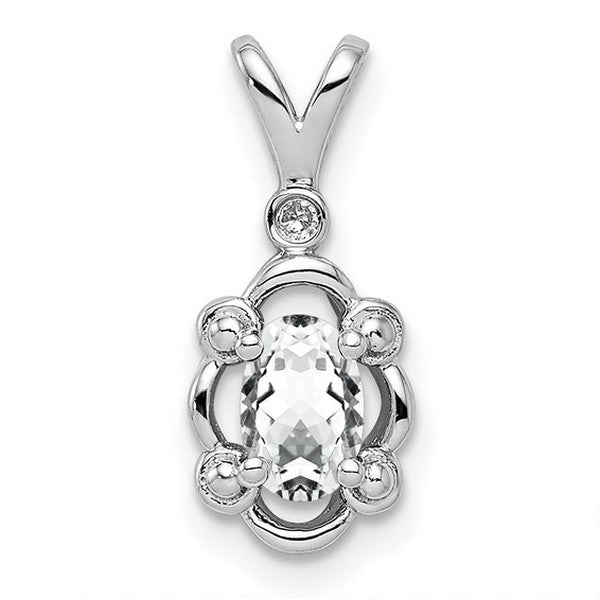 Sterling Silver Rhodium-plated White Topaz and Diam. Pendant