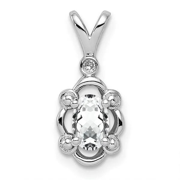 Sterling Silver Rhodium-plated White Topaz and Diam. Pendant