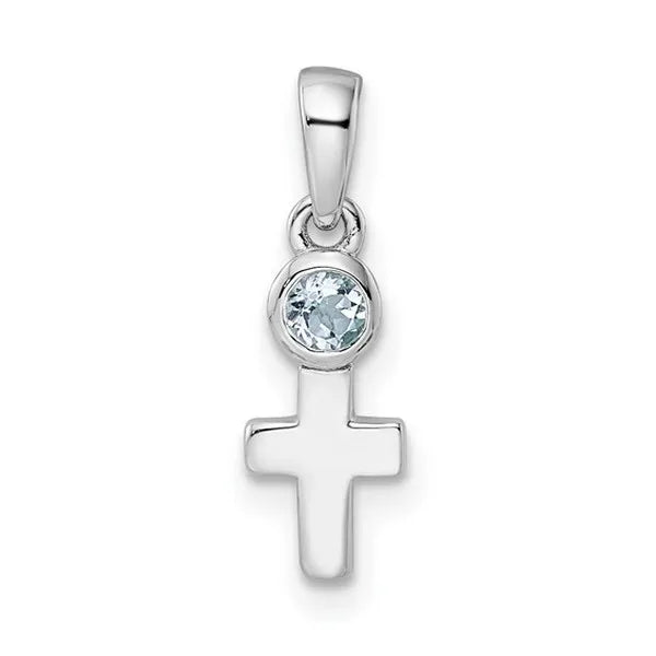 Sterling Silver Rhodium-plated Polished Aquamarine Cross Pendant