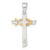 Sterling Silver Polished Cross with Gold-tone Ichthus Fish Pendant