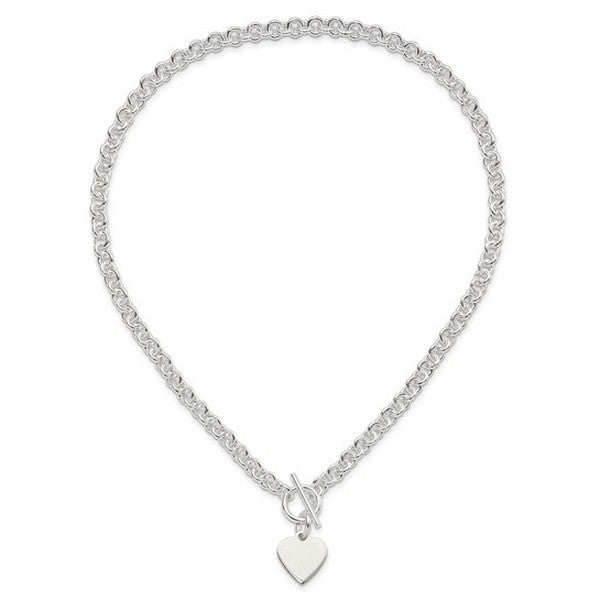 Sterling Silver Engraveable Heart Disc on Fancy Link Toggle 18" Necklace