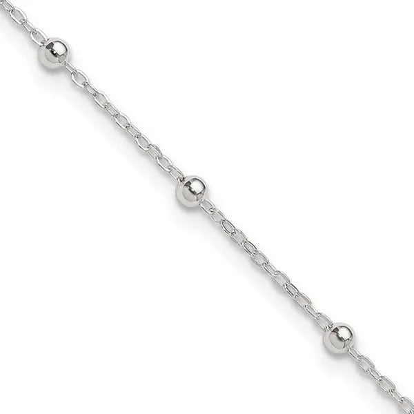 Sterling Silver 1mm Beaded Chain 9" Plus 1" ext.