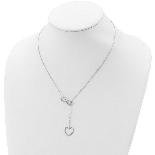 Sterling Silver Rhodium-plated Polished Open Infinity Symbol 16" Y Drop Open Heart Necklace with 2" extension