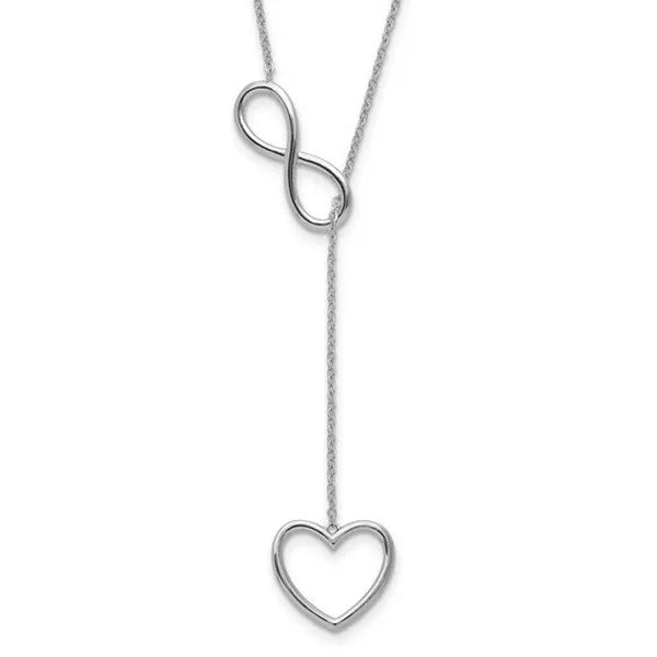 Sterling Silver Rhodium-plated Polished Open Infinity Symbol 16" Y Drop Open Heart Necklace with 2" extension