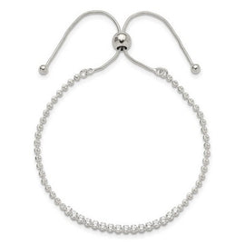 Sterling Silver Polished D/C with CZ Adjustable Bracelet
