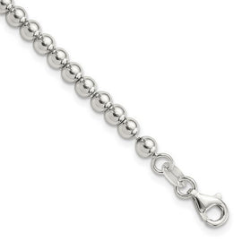 Sterling Silver Rhodium-plated 4mm Beaded 7.5" Bracelet