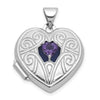 Sterling Silver Rhodium-plated Amethyst February Birthstone 18mm Heart Locket