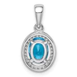 Sterling Silver Rhod-plated with Light Blue and White CZ Oval Pendant