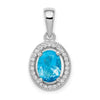 Sterling Silver Rhod-plated with Light Blue and White CZ Oval Pendant