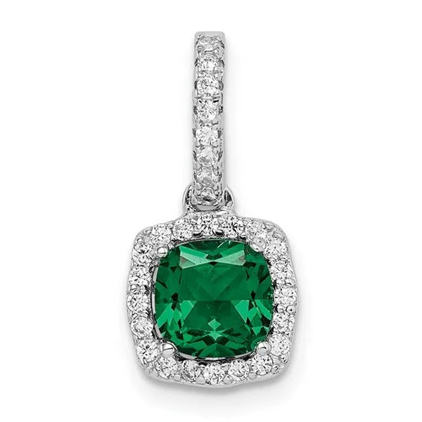 Sterling Silver Rhodium-plated Green and White CZ Slide