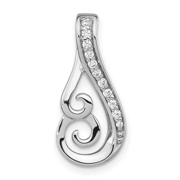 Sterling Silver Rh-plated Polished CZ Swirl Chain Slide