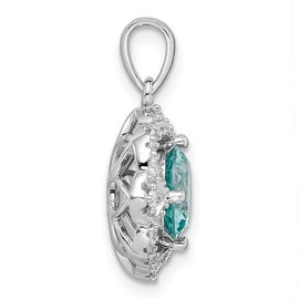 Sterling Silver Rhodium plated Aqua and White CZ Pendant