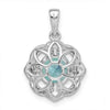 Sterling Silver Rhodium plated Aqua and White CZ Pendant
