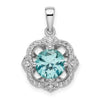 Sterling Silver Rhodium plated Aqua and White CZ Pendant